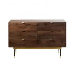 Cassettone doppio vintage a 6 cassetti in legno di acacia e metallo Sterling