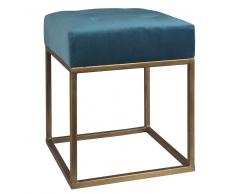 Sgabello imbottito blu pavone gambe in metallo dorato