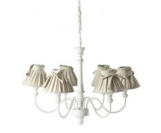 Lampadario bianco 6 bracci in legno e cotone D 73 cm ROMANCE
