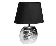 Lampada in ceramica argentata e abat-jour nero SATURNE
