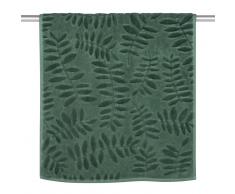 Asciugamano in cotone verde con motivi a foglie, 50x100