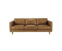 Divano vintage in cuoio color cammello 3 posti Hipster