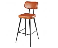 Sedia da bar in pelle di capra marrone e metallo nero Clapper