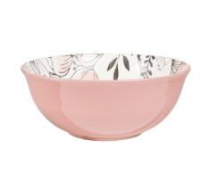 Insalatiera in maiolica rosa con stampa floreale