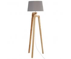 Lampadario treppiede in frassino e abat-jour grigio chiaro 150 cm