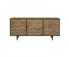 Credenza a 3 ante in legno massello di mango e motivi scolpiti Mombasa