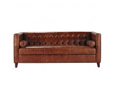 Divano vintage imbottito in cuoio marrone 3 posti Garrett