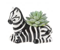 Pianta grassa artificiale e portavaso zebra in ceramica, 11 cm