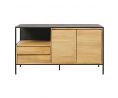 Credenza a 2 ante e 2 cassetti in metallo nero e legno massello di mango Wayampi