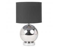 Lampada sferica in metallo argentato e abat-jour nero