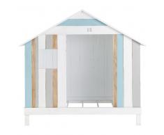 Letto a capanna bianco e blu in legno per bambini 90 x 190 cm Océan