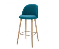 Sedia da bar vintage blu petrolio e frassino Mauricette