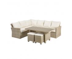 Salotto da giardino 6 posti in resina intrecciata beige Sardaigne