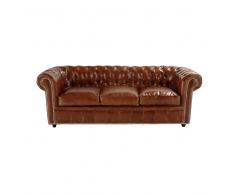 Divano trasformabile capitonné Chesterfield in pelle marrone 3 posti Chesterfield