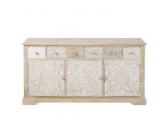 Credenza a 3 ante in legno massello di mango scolpito Namaste