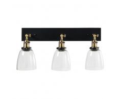 Applique con 3 faretti orientabili in vetro e metallo nero