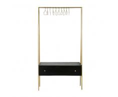 Appendiabiti con 1 cassetto in metallo dorato e legno massello di acacia nero Jagger