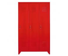 Guardaroba industriale a 3 ante in metallo rosso Loft