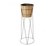 Porta-piante in rattan e metallo nero