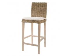 Sedia da bar in rattan e massello di mogano chiaro Key West