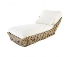 Chaise longue da giardino in rattan e cuscini color avorio St Tropez