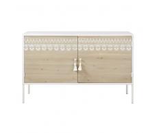 Credenza a 2 ante in legno massello di pino e metallo bianco Latika