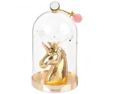 Candela unicorno dorata con campana in vetro