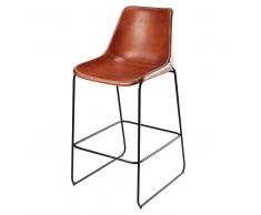 Sedia da bar in pelle di capra marrone e metallo nero Waterloo