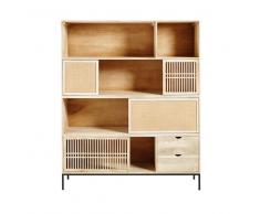 Libreria a 4 ante e 2 cassetti in legno massello di mango Helios