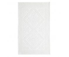 Tappeto da bagno in cotone annodato bianco, 65x100 cm