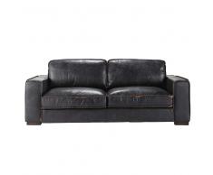 Divano vintage in pelle nero 3 posti Colonel