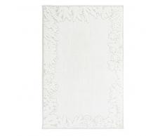 Tappeto da bagno in velluto dévoré beige e écru motivi foglie, 50x80 cm