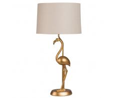 Lampada fenicottero rosa dorata con abat-jour beige in tessuto