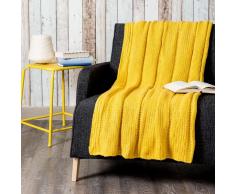 Coperta lavorata a maglia gialla 127 x 152 cm KERNEVEL