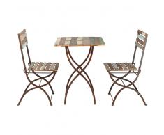 Tavolo + 2 sedie da giardino in legno riciclato e metallo effetto anticato L 60 cm Collioure