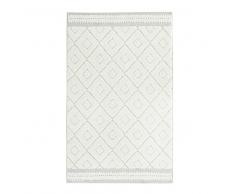 Tappeto da bagno in cotone écru e verde motivi grafici, 50x80 cm