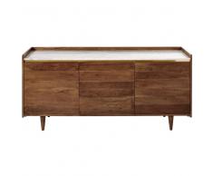 Credenza a 3 ante in legno massello di acacia e marmo bianco Cappuccino