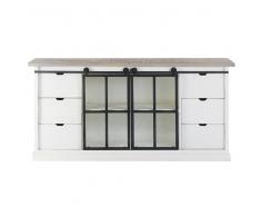 Credenza a 2 ante e 6 cassetti in legno massello di mango e vetro temperato Benodet