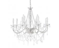 Lampadario bianco 12 bracci in metallo con pendenti D 73 cm ISABEAU