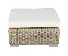 Pouf da giardino in resina intrecciata beige e cuscino écru Sardaigne