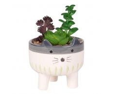 Pianta artificiale e vasetto gatto su gambe in dolomite