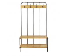 Mobile da ingresso stile industriale in metallo grigio e legno massello di mango Lobby