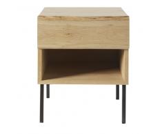 Comodino in legno massello di quercia e metallo nero con portatutto Magnus