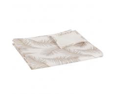 Tovaglia in cotone rivestita stampa piume, 140x350 cm