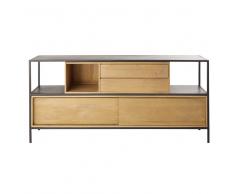 Credenza a 2 ante e 1 cassetto in metallo nero e legno massello di mango Wayampi