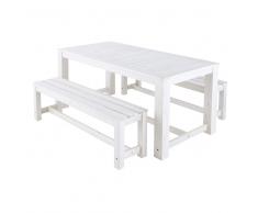 Tavolo bianco + 2 panche da giardino in legno L 180 cm Bréhat
