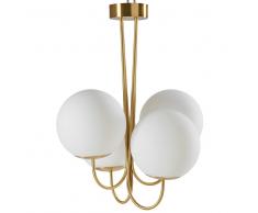 Lampadario a 4 bracci in vetro bianco e metallo dorato D.48 cm MALONE