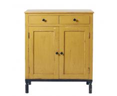 Credenza alta a 2 ante e 2 cassetti in legno massello di mango gialla e nera Tiago