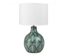 Lampada verde in ceramica e abat-jour bianco in cotone