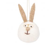 Decorazione coniglio di Pasqua in lana écru e glitter dorati